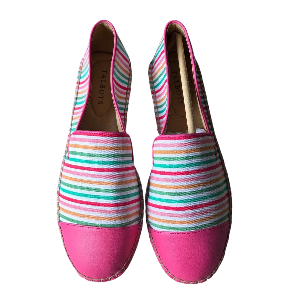 Talbots Izzy Colorful Striped Pink Toe Espadrilles Size 9.5 - Picture 2 of 6
